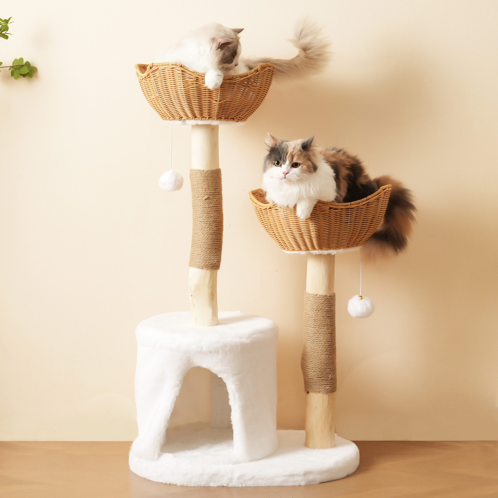 Flieks Kratzbaum PURELOVE, Katzenbaum 60x42x108cm mit 2 Körben, Höhle, Plüs günstig online kaufen