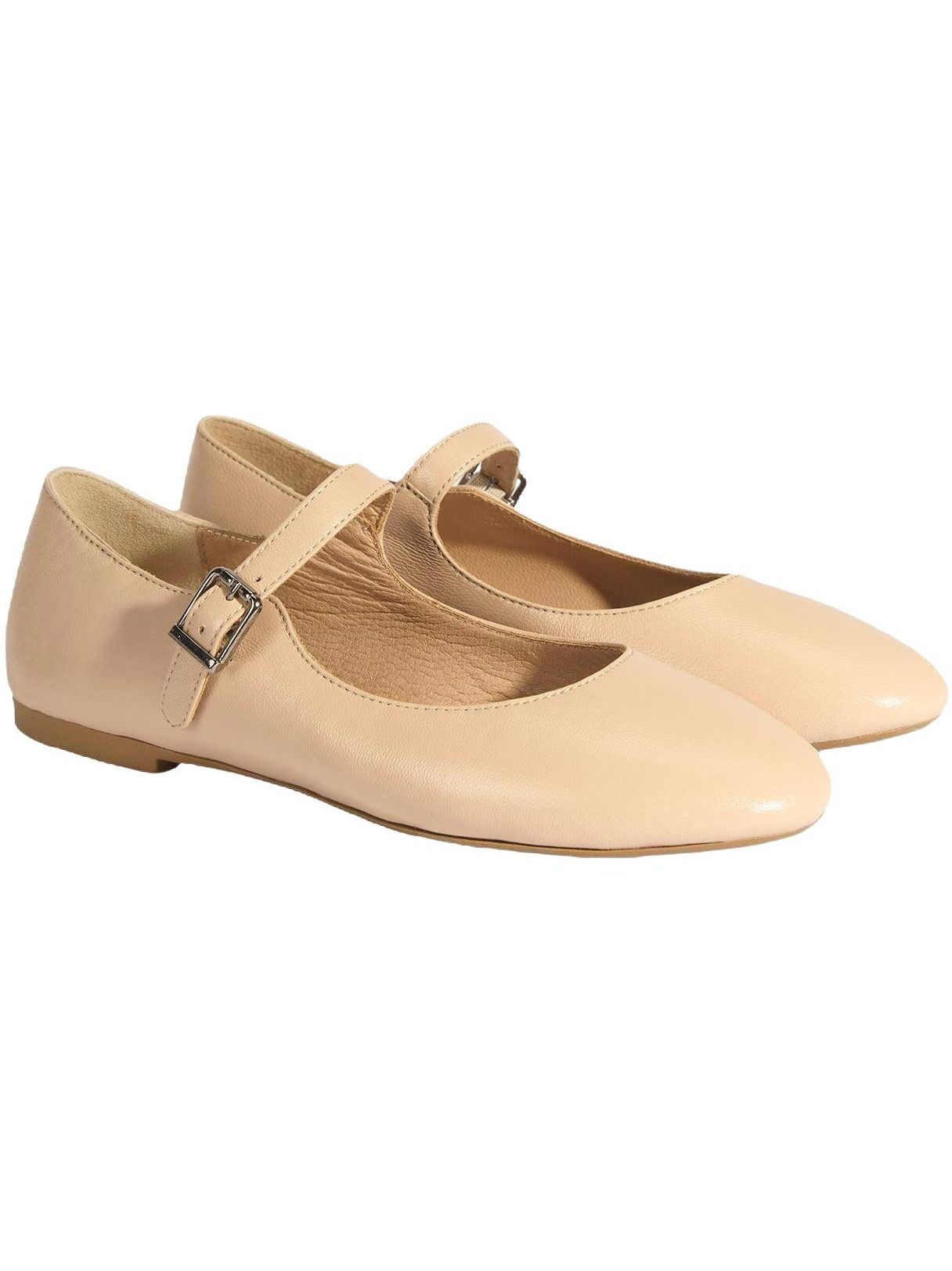 Desa Damen-Ballerinas aus Leder – Schnallenverschluss, flacher Absatz Ballettschuh