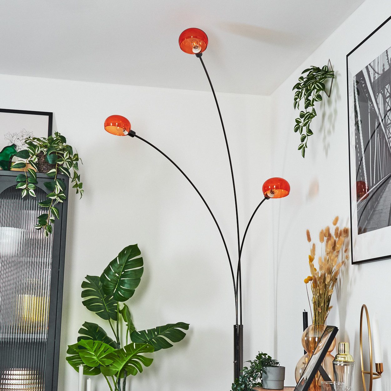 hofstein Stehlampe Stehlampe aus Metall in Schwarz/Chrom/Orange im Retro-Design, verstellbare Stehleuchte mit Marmorfuß und Schalter am Gehäuse, E14
