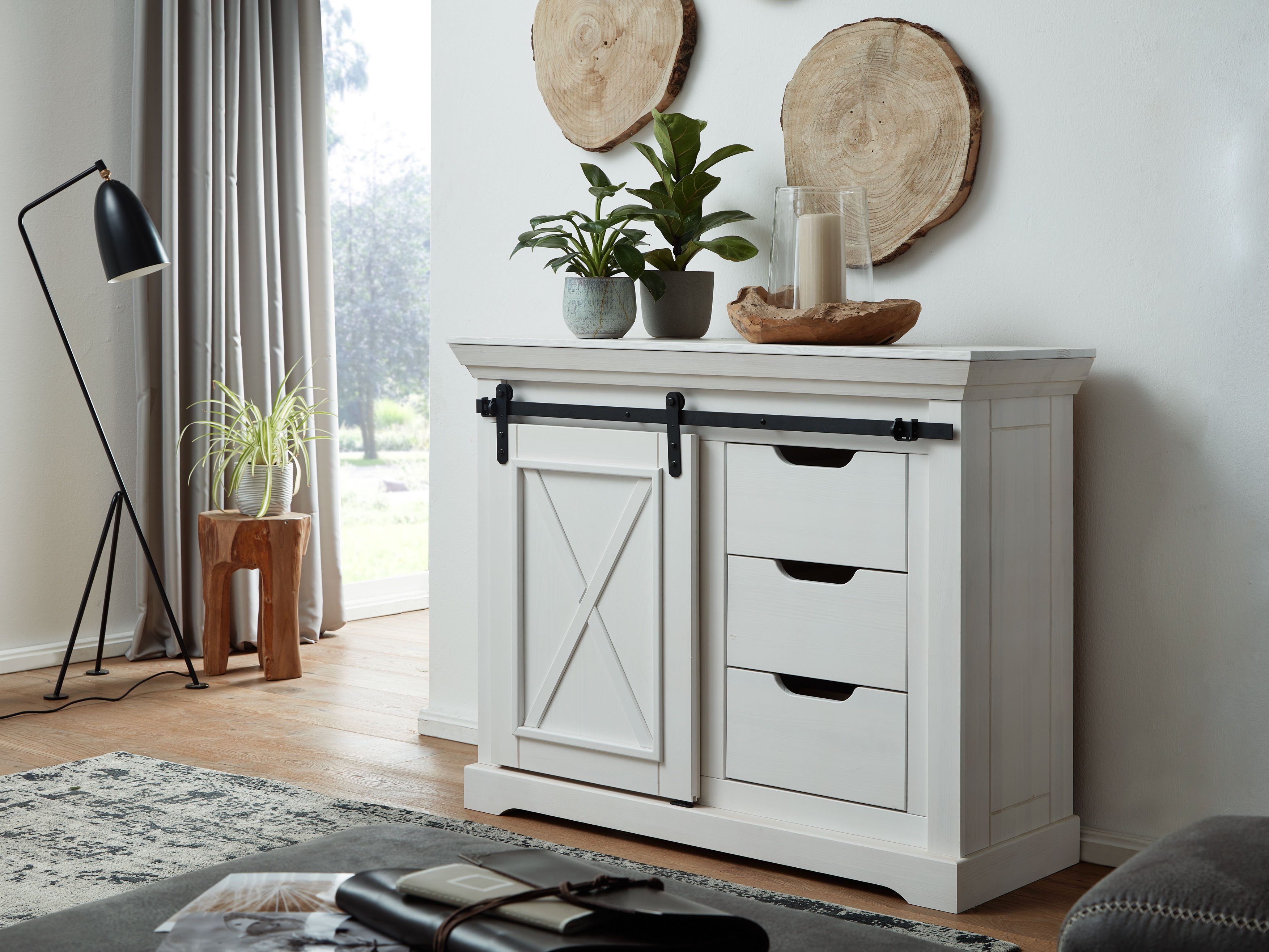 Woodroom Kommode Maribo, Kiefer massiv weiß BxHxT 109x87x40 cm