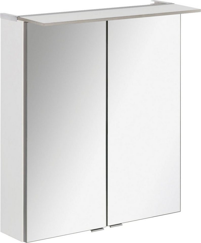 FACKELMANN Spiegelschrank PE 60 - weiß Badmöbel Breite 60 cm, 2 Türen, Türen  innen verspiegelt, 3D-Effekt