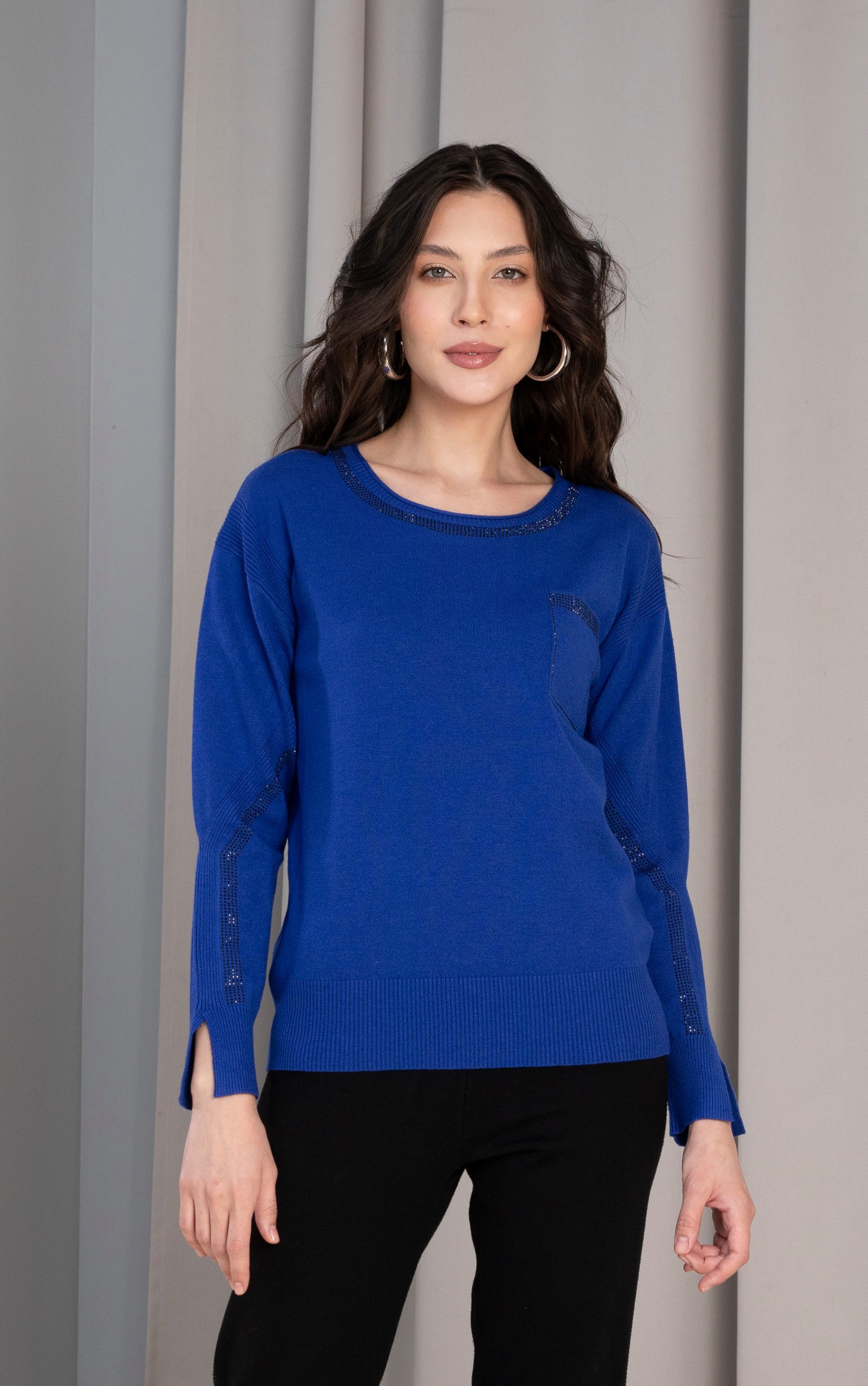 Passioni Strickpullover in Royalblau mit Strassdetails günstig online kaufen