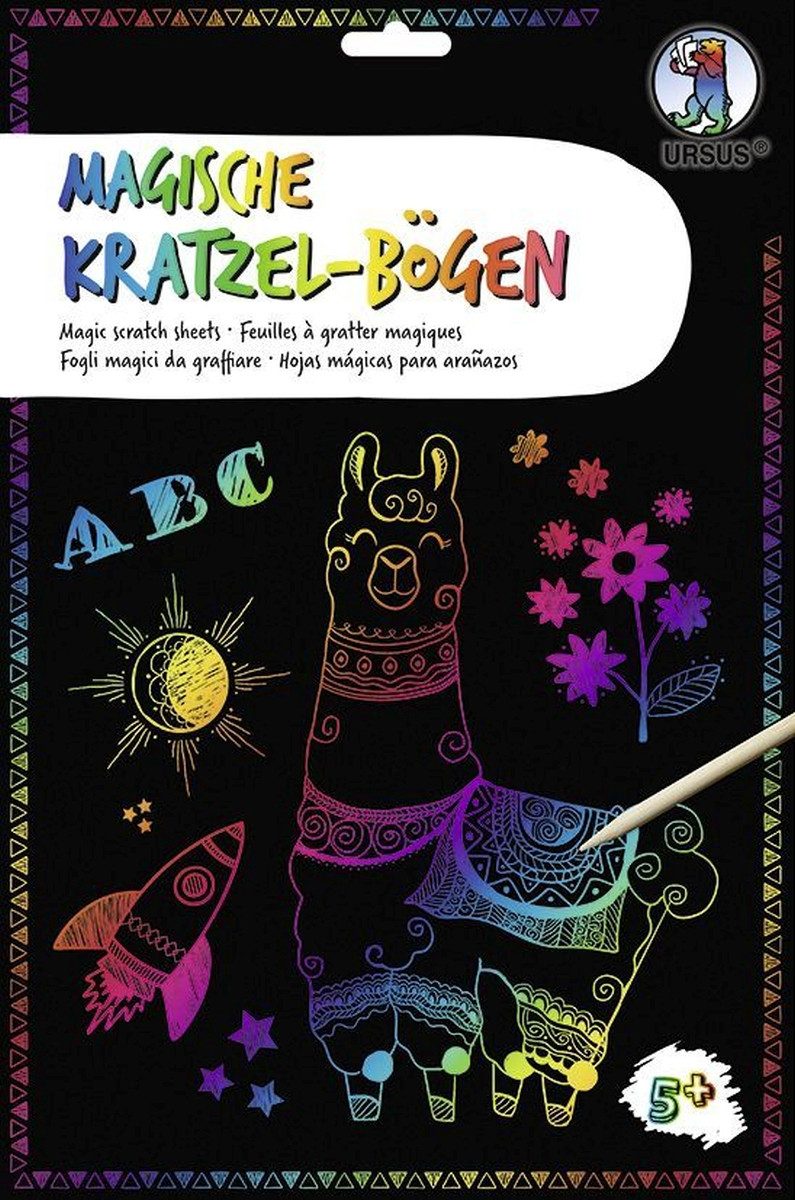 Ursus - Ludwig Bähr Bastelfilz Magische Kratzelbögen A5 VE=10 Blatt mit Bambus-Stick