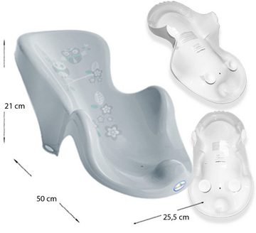 Tega-Baby Babybadewanne 5 TEILE SET - EULE Grau + Gestell Weiss - Baden, (Made in Europe, Premium.set – 5 Teile + Ständer), **Wanne, Badesitz, Töpfchen, Wc Aufsatz, Hocker, Ständer **