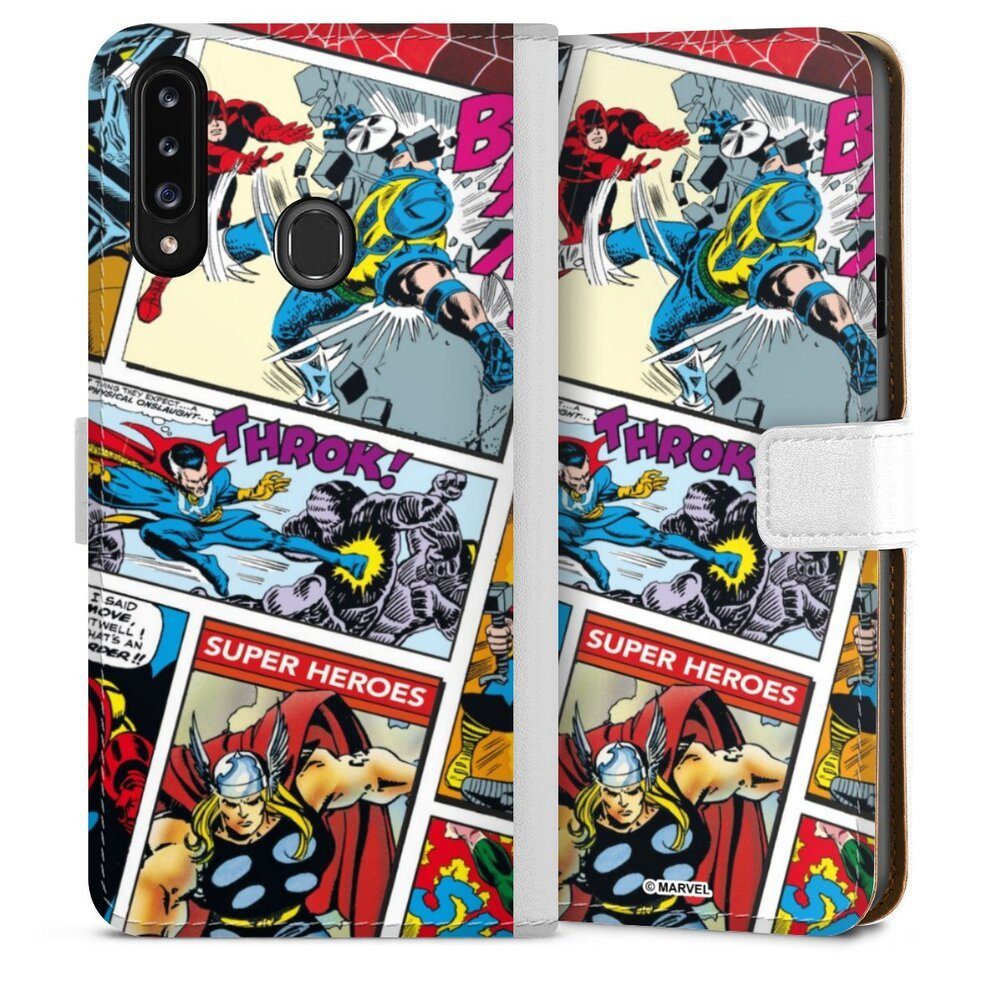 DeinDesign Handyhülle Marvel Retro Comic Blue, Samsung Galaxy A20s Hülle Handy Flip Case Wallet Cover