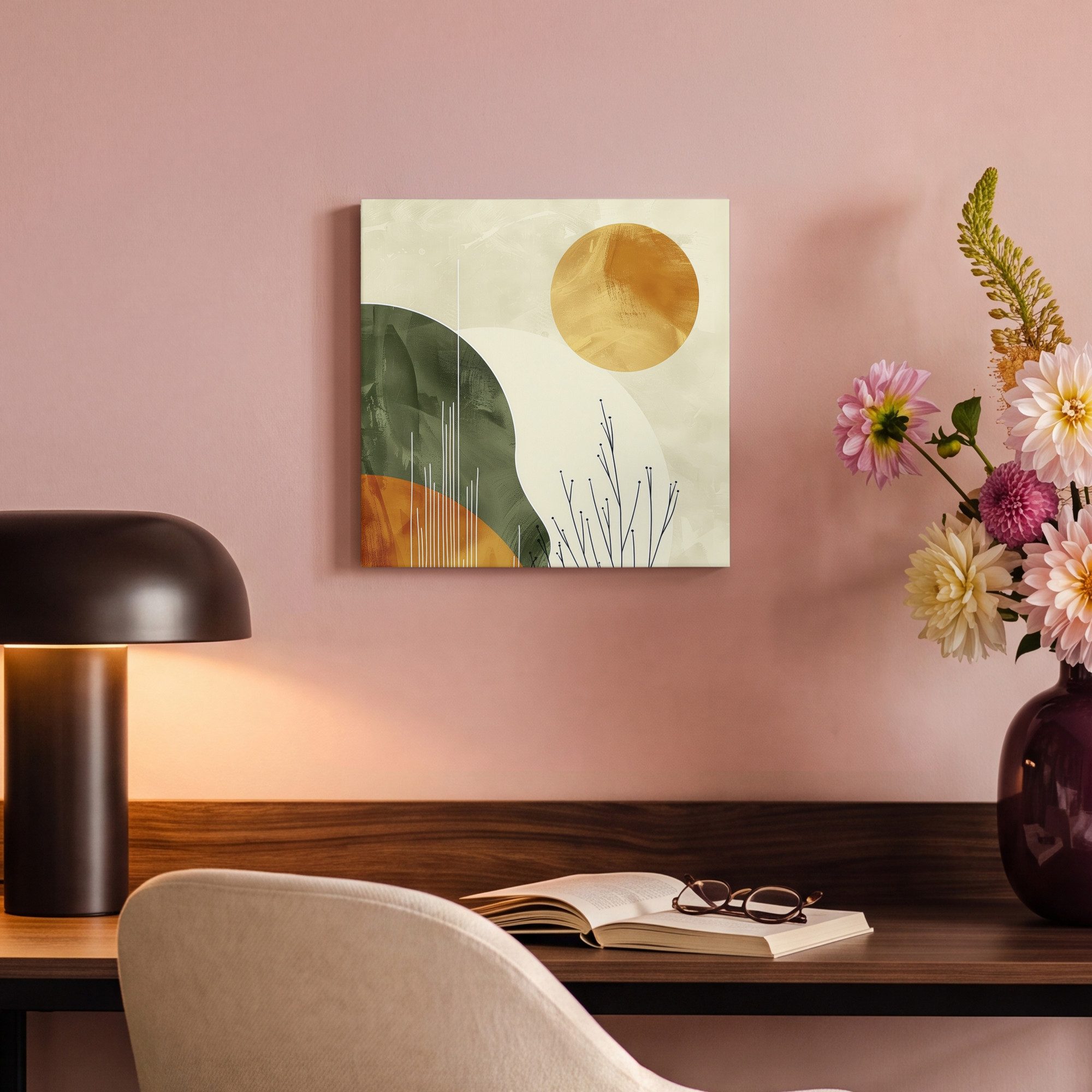 OneMillionCanvasses® Leinwandbild Abstrakt - Landschaft - Sonne - Kunst, Fotodruck (1 St), Wandbild, Deko Schlafzimmer Wohnzimmer Flur 20x20 cm – Bild 4 von 5