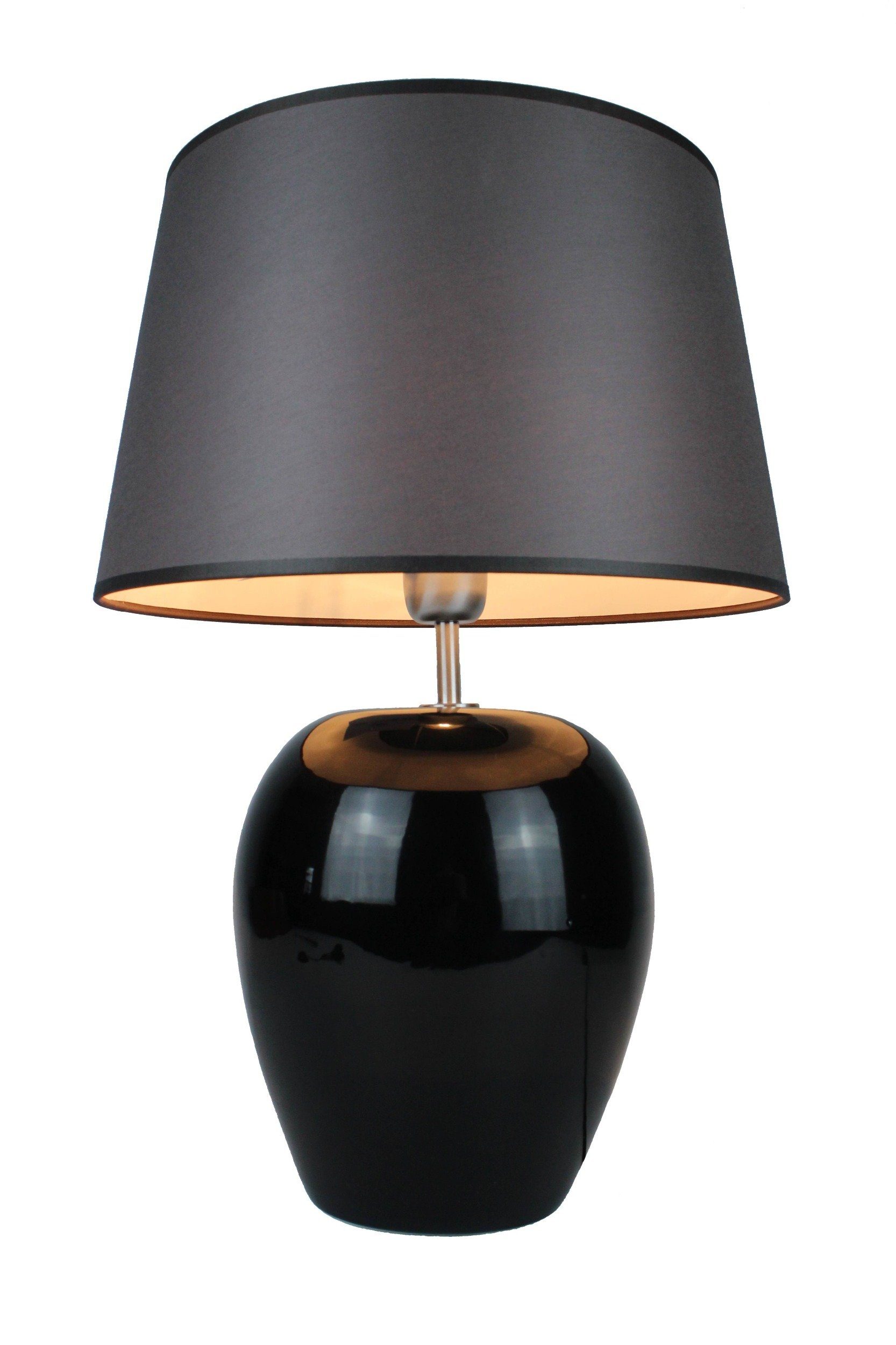 Signature Home Collection Nachttischlampe Nachttischlampe rund Keramiklampe in Keramik, ohne Leuchtmittel, warmweiß, Keramiklampe Nachttischlampe schwarz mit Lampenschirm