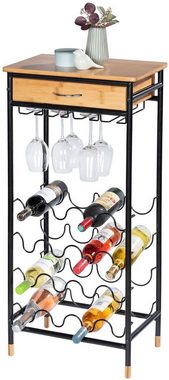 WENKO Weinflaschenhalter Loft, für 16 Flaschen, Metall in Kombination mit Bambus, 1 Schublade