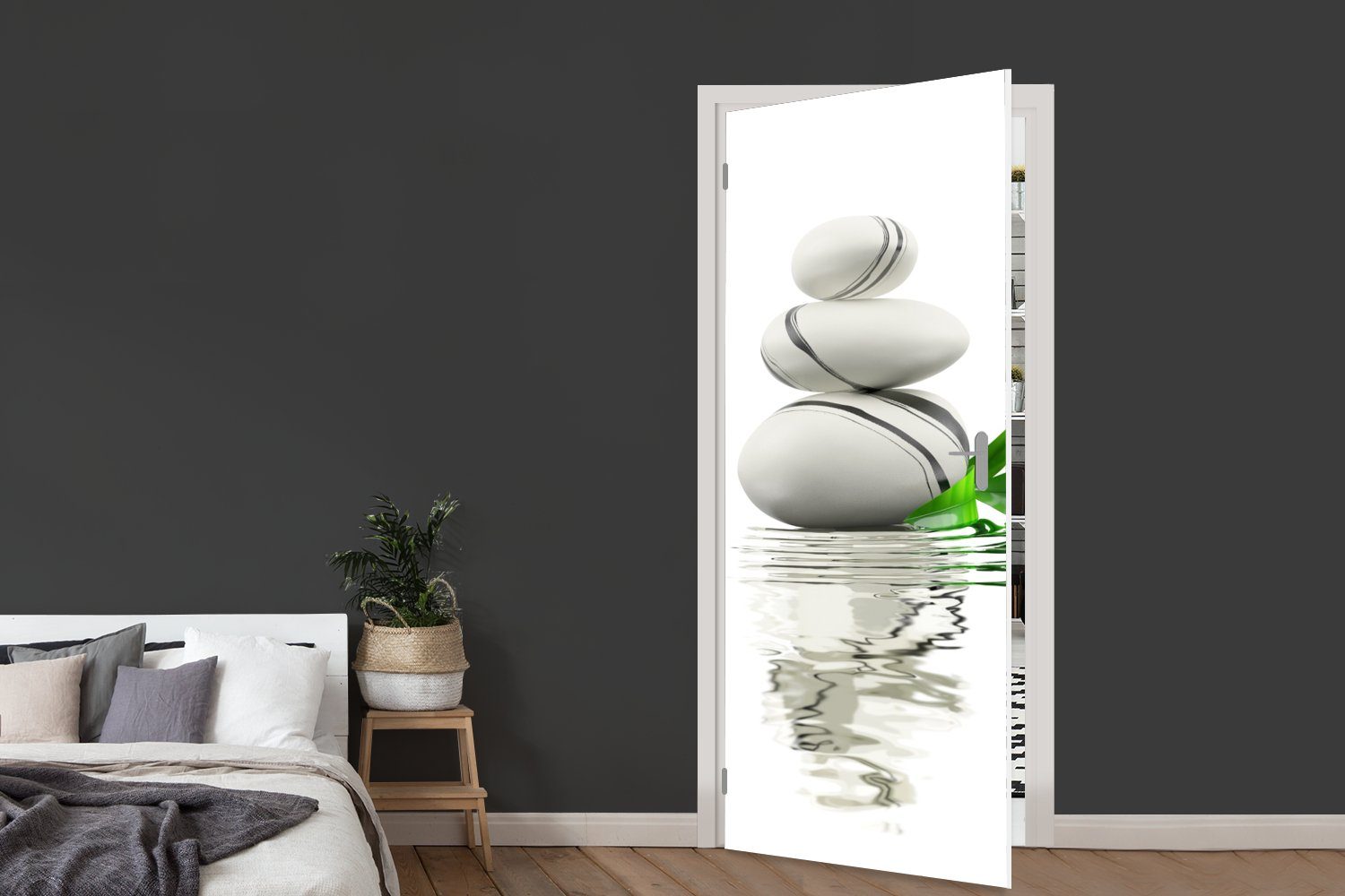 MuchoWow Türtapete Zen-Steine im Wasser, Matt, bedruckt, (1 St), Selbstklebende Tapete, Folie für Möbel, 75x205 cm – Bild 5 von 5