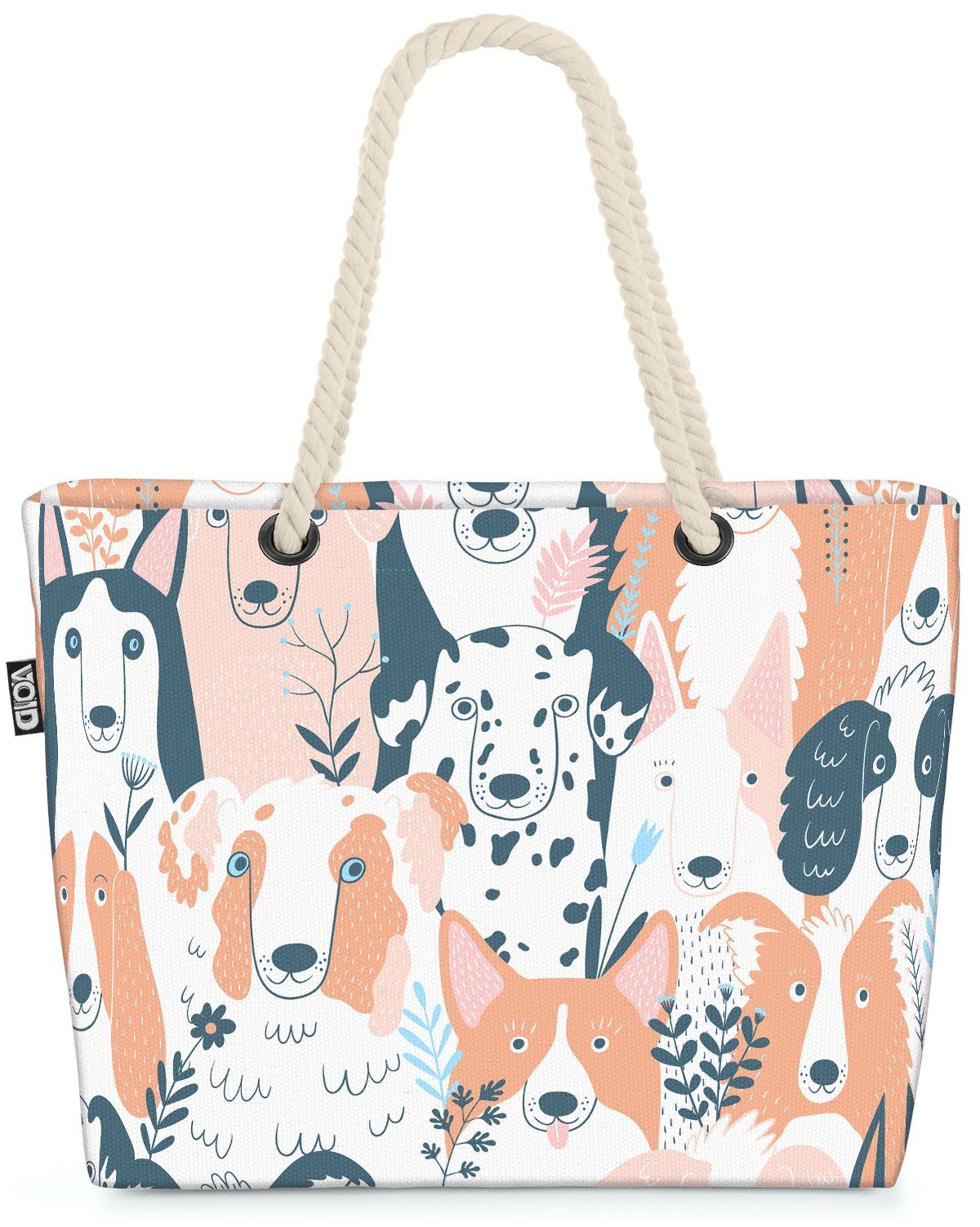 VOID Strandtasche (1-tlg), Hunde Blumen Hunderasse hund nahtlos muster buch hübsch spassig pfot