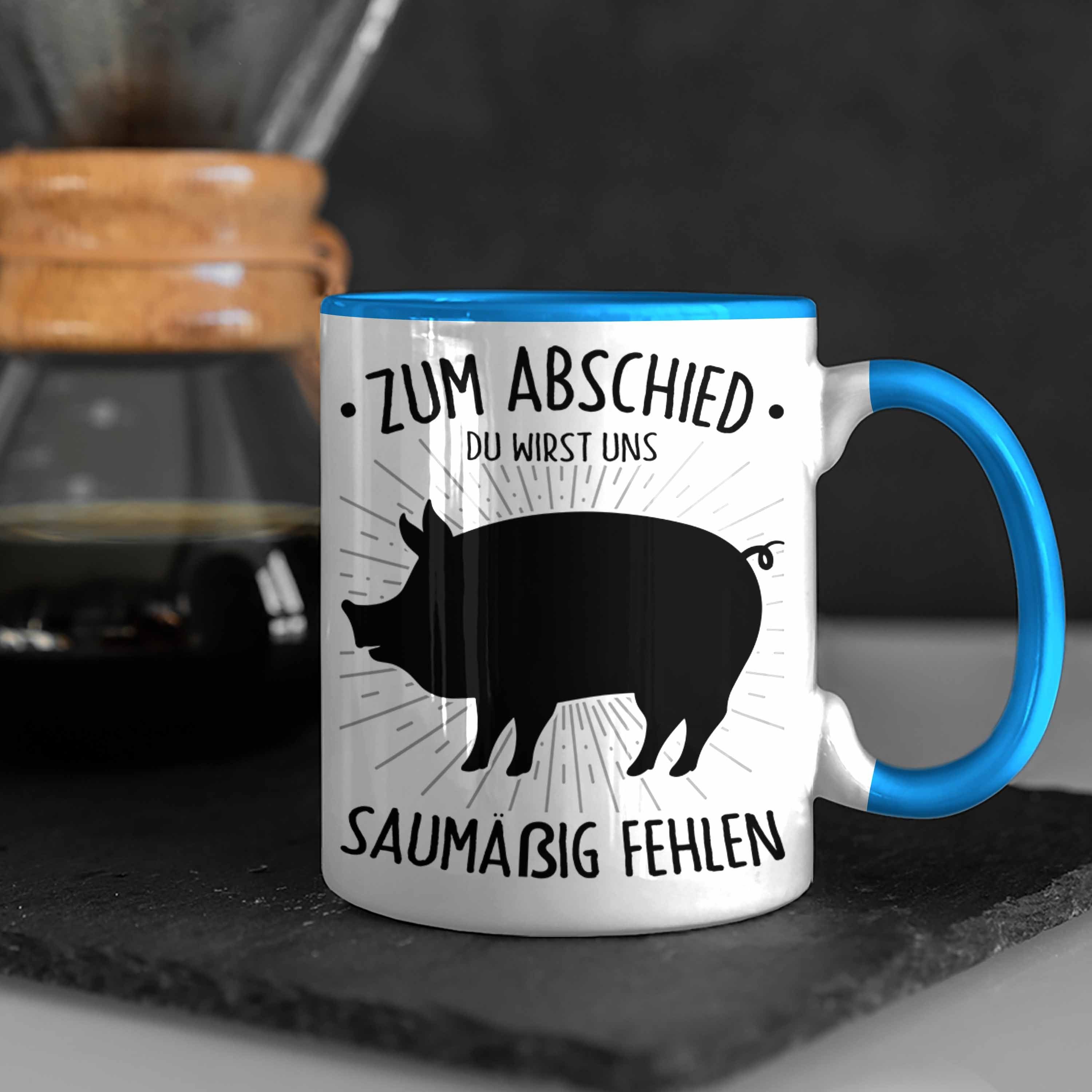 Trendation Tasse Zum Tasse Wirst Uns Abschied Blau Abschied Saumäßig Du Geschenk Jobw Fehlen