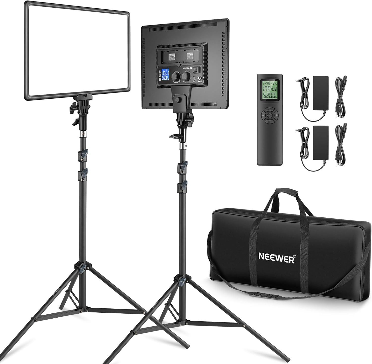 Neewer Videoleuchte 2 STK 18" LED Videolicht Panel Set, 45W Dimmbar Streaming licht, 3200K-5600K, CRI 97+ 4800Lux, mit Fernbedienung & Lichtständer