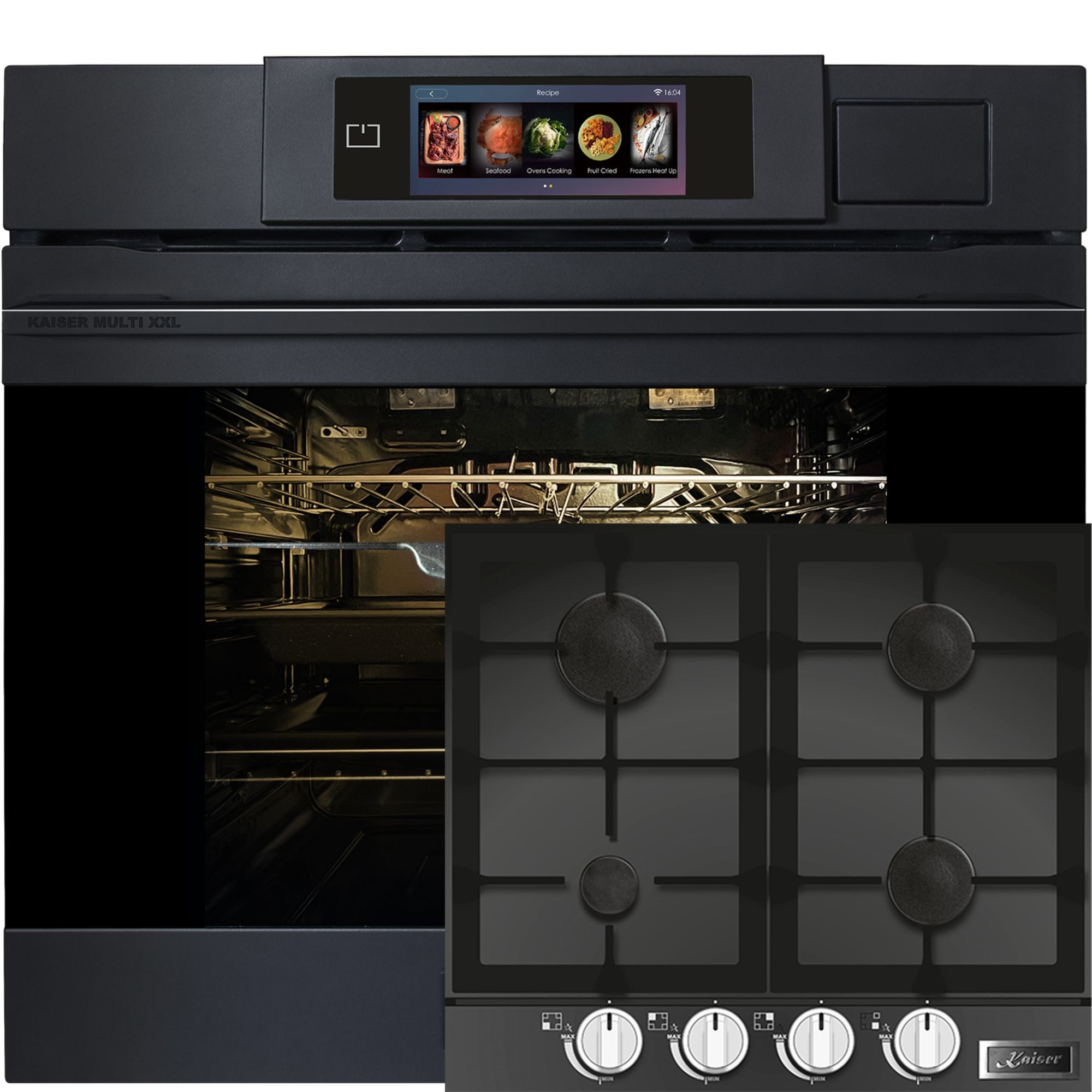 Kaiser Küchengeräte Backofen-Set Herd Set Autark XL Multi 37,Multifunktions-Elektro-Dampfbackofen mit Dampfreinigung, 60 cm+Glaskeramik Gaskochfeld 60 cm 4 Brenner 3.8 KW WOK EH 6341+KCG 6387, mit 1-fach-Teleskopauszug