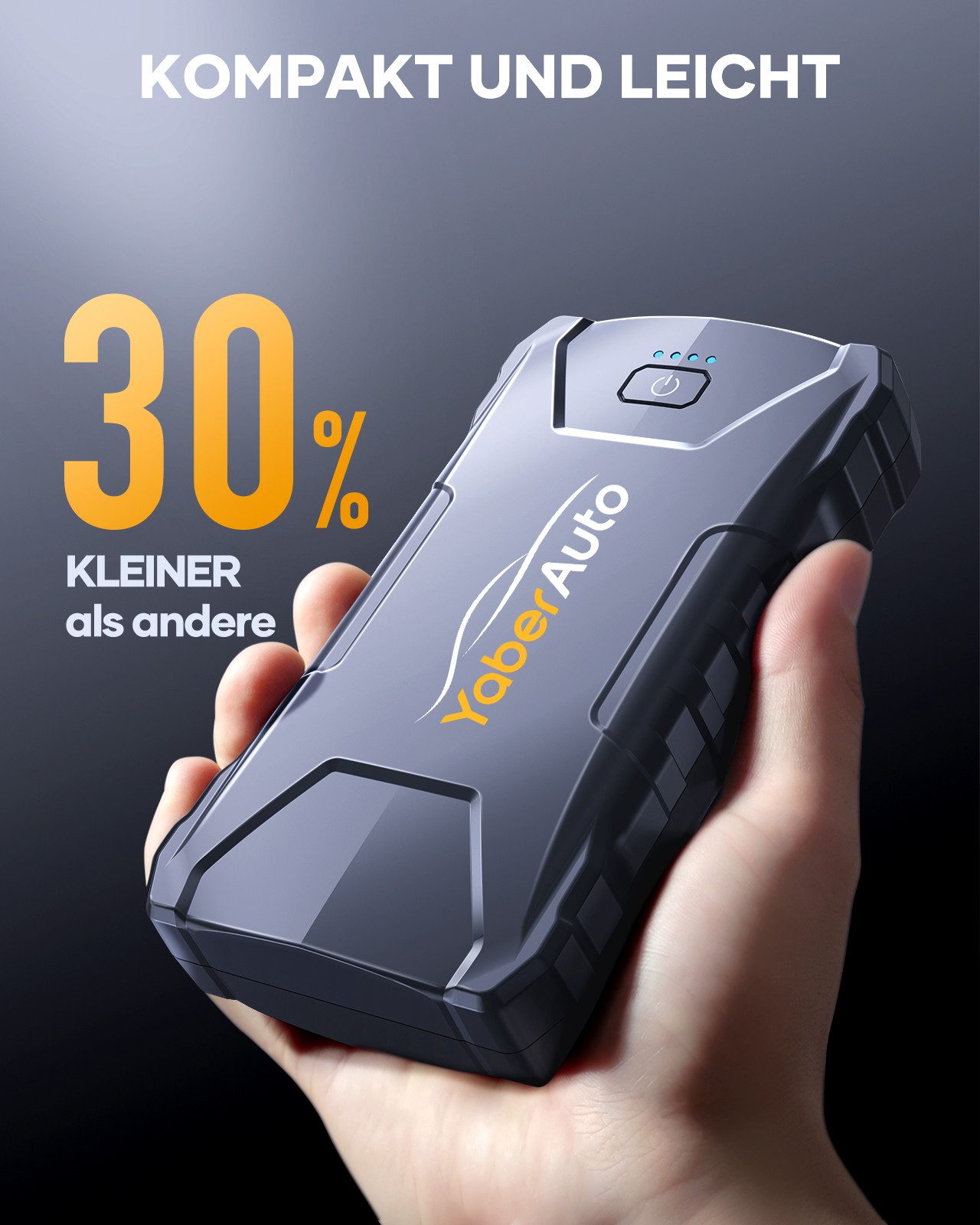 Yaber 13800mAh Starthilfe Powerbank fürs Auto 2000A Starthilfegerät 13800 mAh (12 V), 2000A, Kompakt & Leicht, 10 Schutzmaßnahmen, Notfall-LED-Licht – Bild 5 von 5