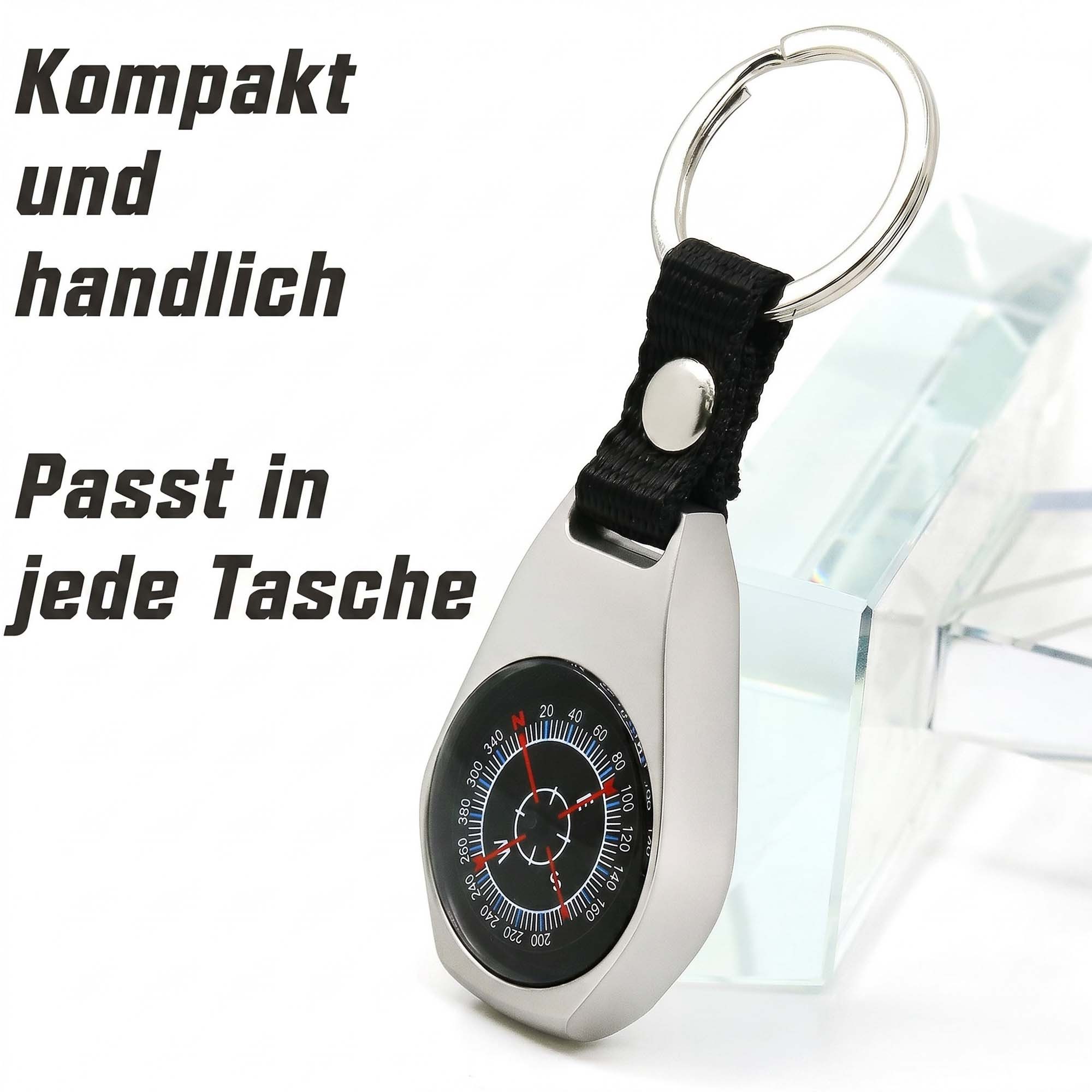 MOPUEA Schlüsselanhänger Schlüsselanhänger Kompass Metall Karabiner robust kompakt Outdoor (Einzelkompass, keine unnötigen Extras, sofort nutzbar, Kompakt am Sc – Bild 3 von 5