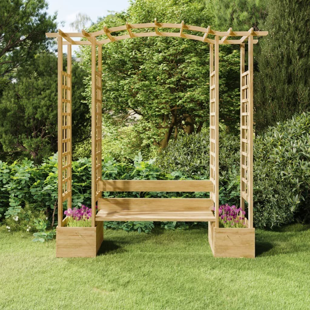 furnicato Pergola Garten-mit Bank Pflanzkübeln Kiefernholz Imprägniert, (1-tlg), Witterungsbeständige Sitzbank mit Rankbogen und zwei Pflanzgefäßen