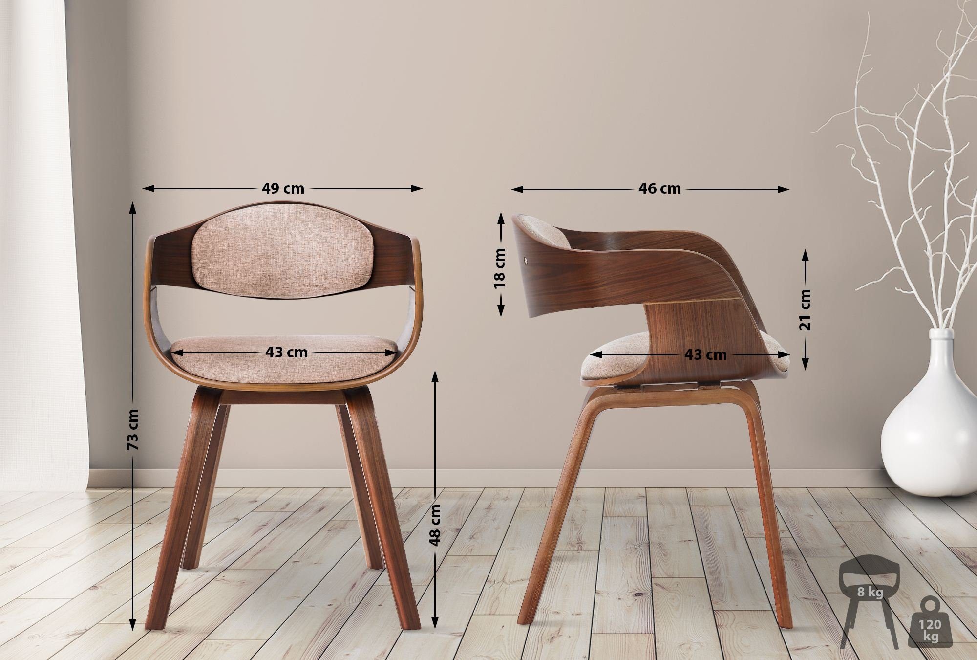 CLP Esszimmerstuhl Kingston Stoff, und Holzgestell walnuss/creme Sitz-Polsterung