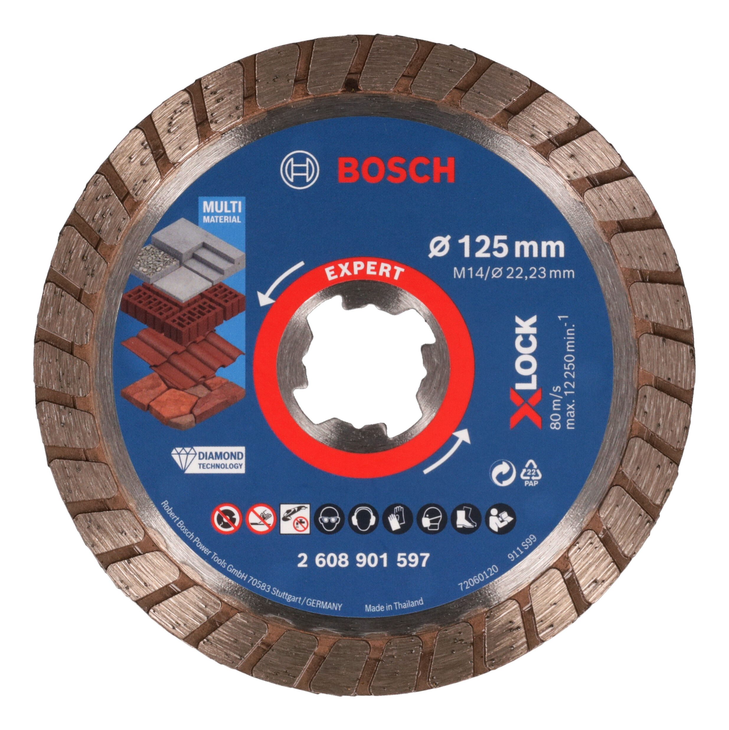 BOSCH Trennscheibe Expert MultiMaterial X-LOCK, Ø 125 mm, Turbo Diamanttrennscheiben, 125 x 22,23 x 2,4 x 12 mm