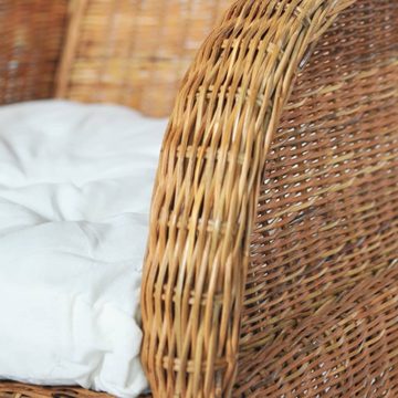 furnicato Sessel mit Kissen Hellbraun Natur-Rattan und Leinen