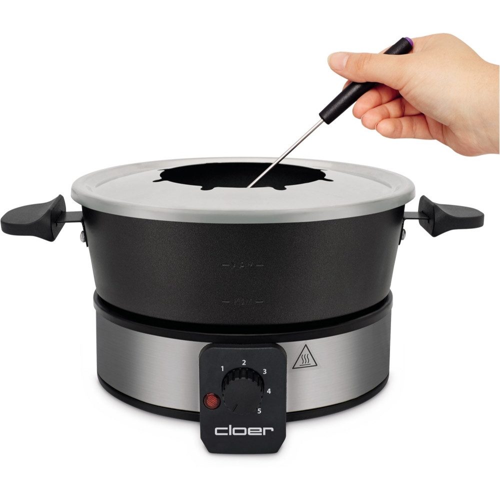 Cloer Elektro-Fondue 6679 Fondue Set Edelstahl Schwarz für 8 Personen