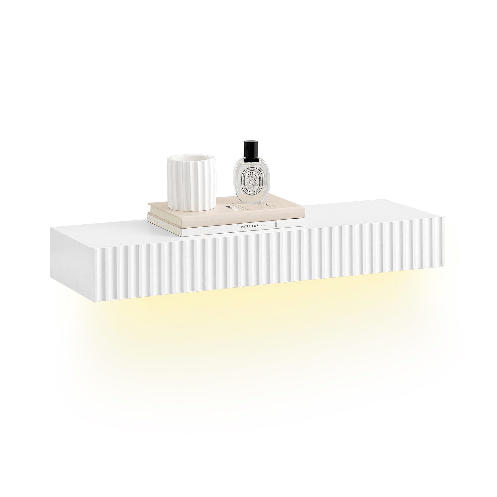 SoBuy Wandregal FHK38 Wandregal mit Schublade und LED-Bewegungssensor, Weiß 60x8x20 cm, Schweberegal Wandmontage MDF, bis 13 kg, …