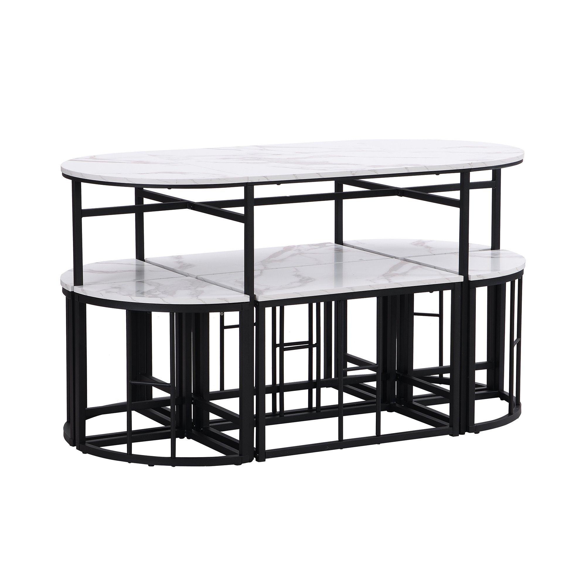 Essgruppe 4 SOFTWEARY inkl. schwarz und (Esstisch-Set, Esstisch 2 | Küchentisch, 7-St), Sitzbänke Hocker schwarz Tisch, Esszimmergruppe