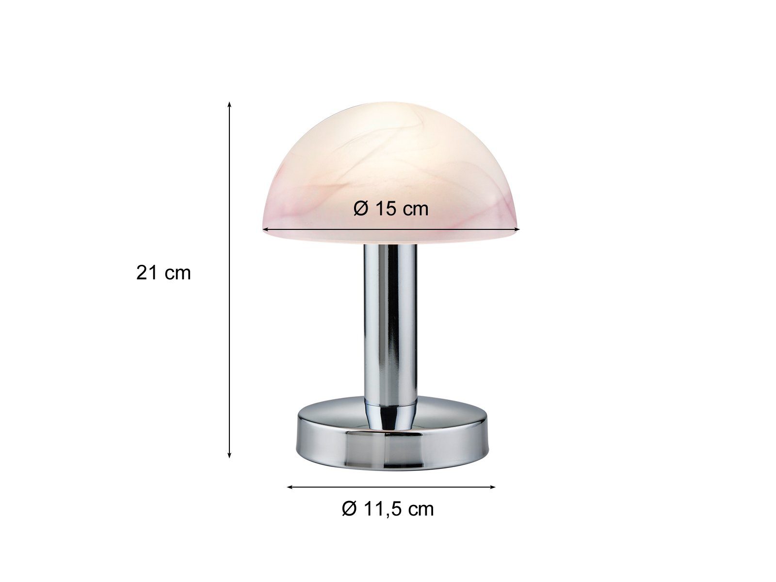 meineWunschleuchte LED wechselbar, Höhe Pilz-lampe Lila-Weiß Chrom matt Touch dimmbar 21cm LED klein-e Design, / Warmweiß, Dimmfunktion, Nachttischlampe, Nachttisch-lampe