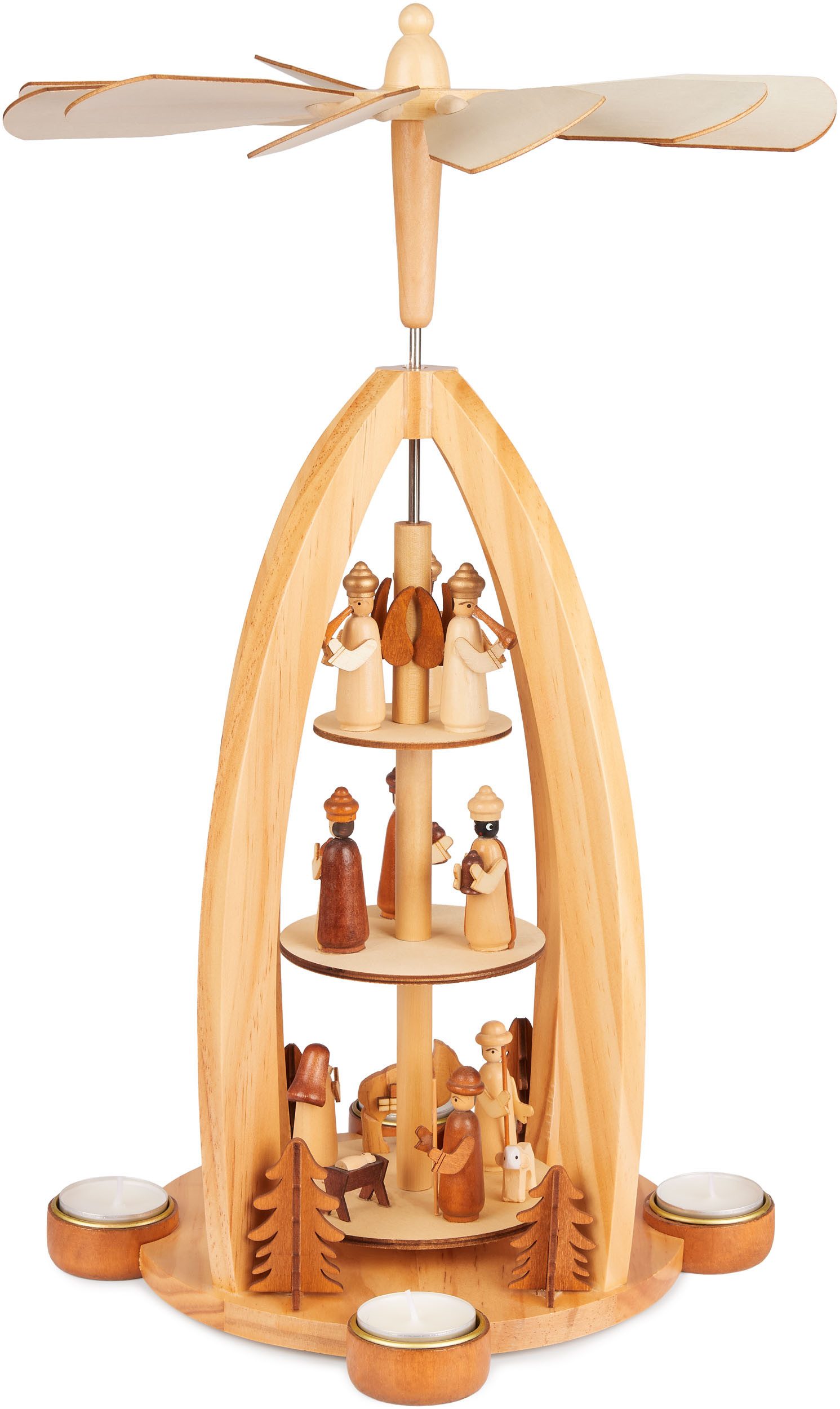 Weihnachtspyramide 44 cm Teelichtpyramide für Weihnachten - Tischpyramide für 4x Teelicht
