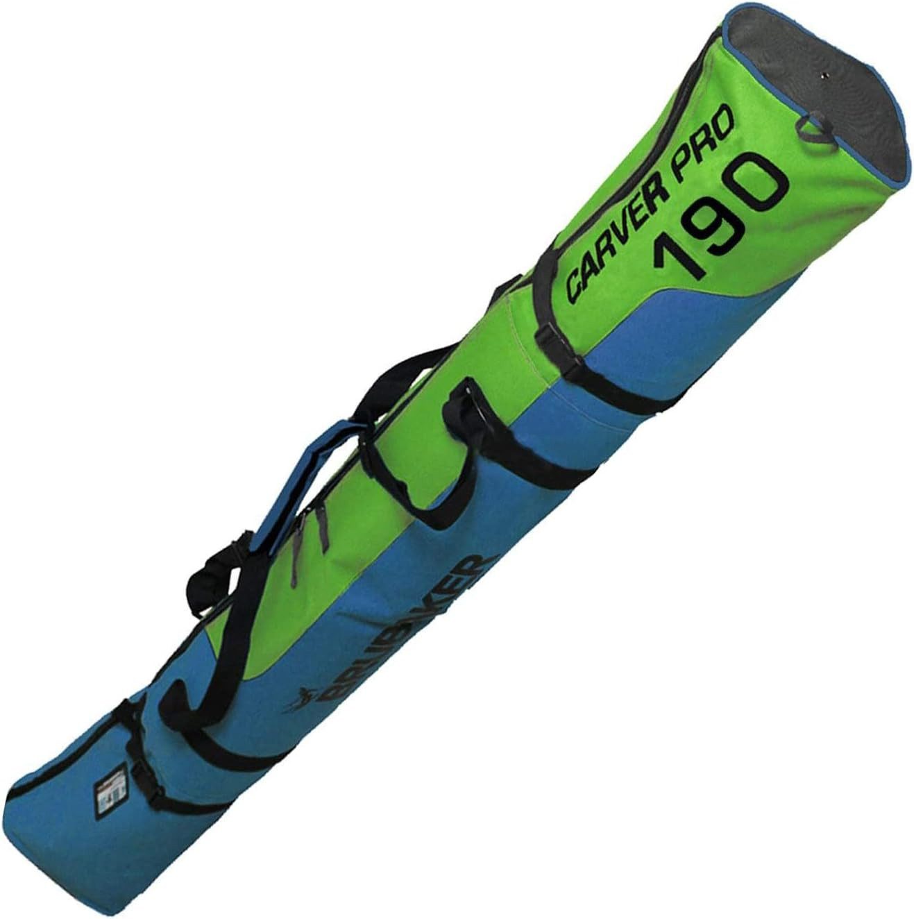 BRUBAKER Skitasche Carver Pro - Gepolsterter Skisack für 1 Paar Ski und Stöcke (Skibag für Skier und Skistöcke, 1-tlg., reißfest und schnittfest), Reißfester Ski Bag - Blau Grün - 190 cm