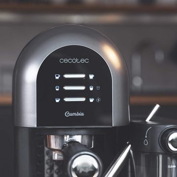 Cecotec Kaffeevollautomat Semiautomatischer Kaffee Instant Power-ccino 20 Chic Nera Serie, Fur gemahlenen Kaffee und 20 Riegel, Milchtank 0,7 ml Wassertank 1,7 l