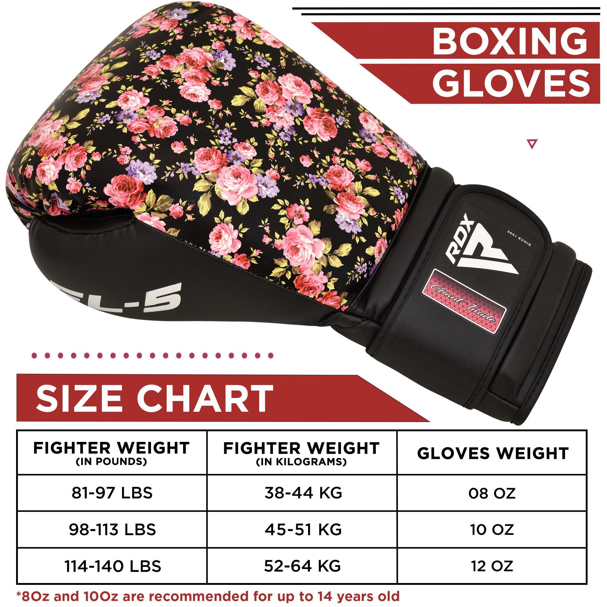 RDX Sports Boxhandschuhe RDX Damen-Boxhandschuhe – Floral Design, Maya-Haut für Training
