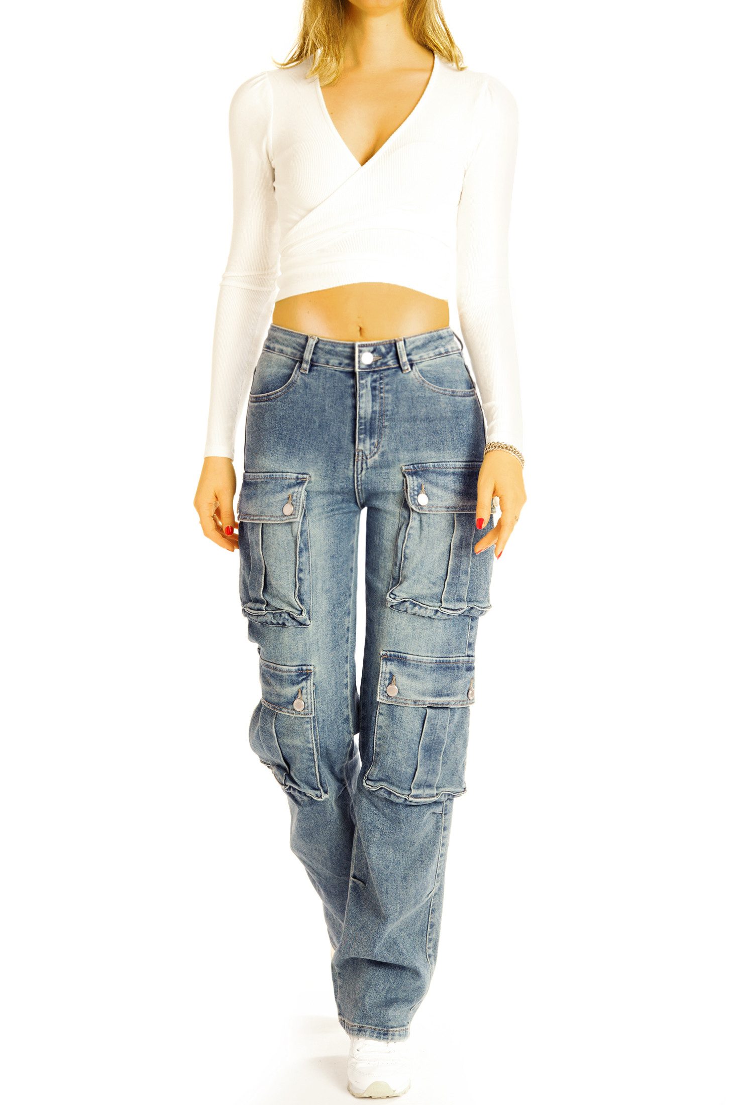 be styled Cargojeans Cargojeans Hose Jeans mit aufgesetzten Taschen - Damen - j31L-3-neu mit aufgesetzten Taschen
