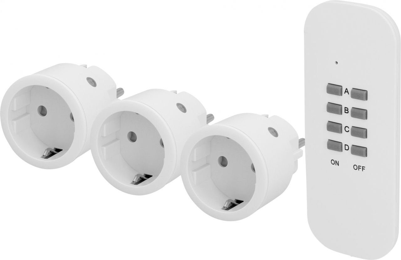 UNITEC Funksteckdose Design Funkfernschalter 3+1 mini rund 3 Steckdosen