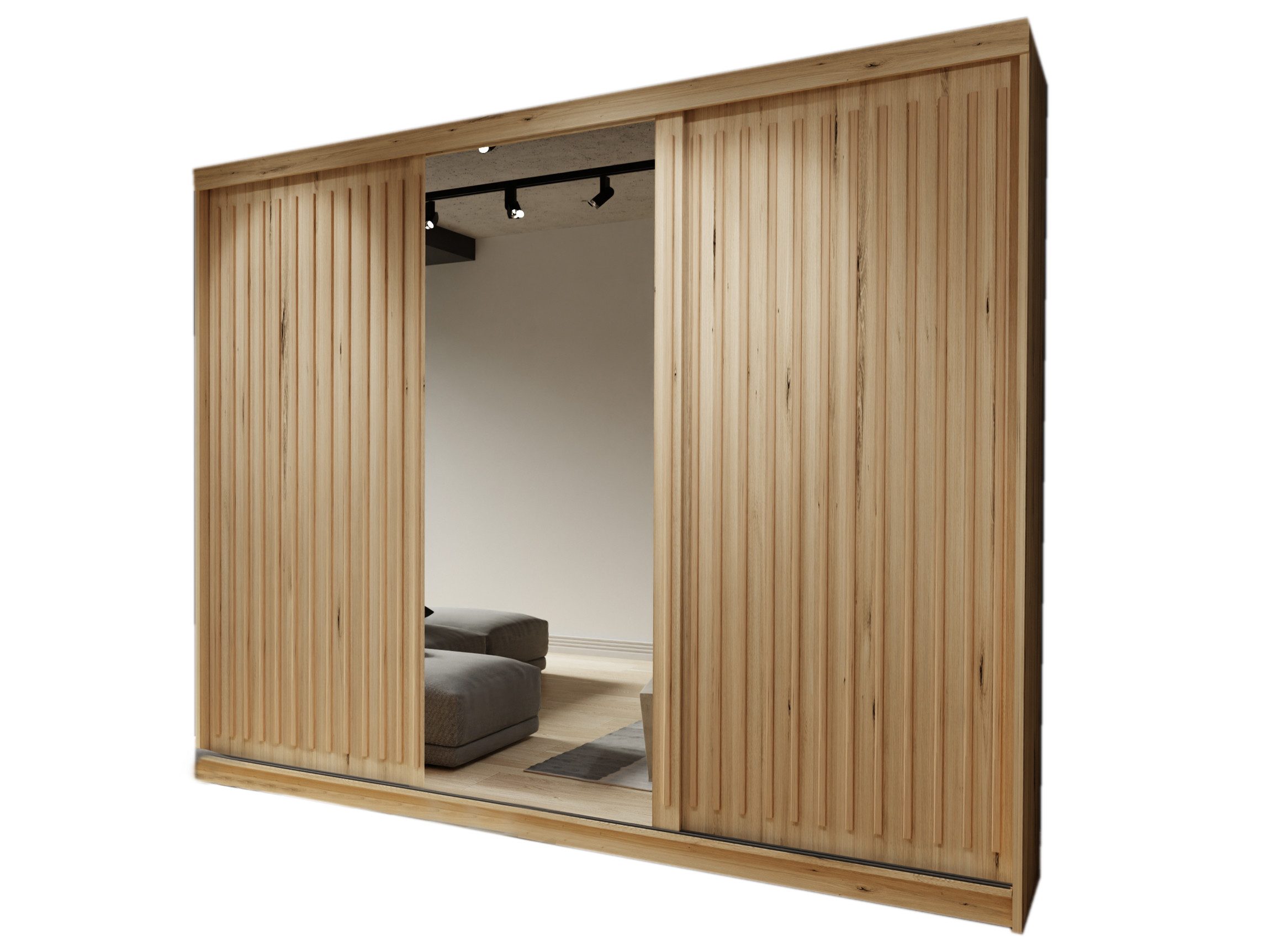 Compleo Schwebetürenschrank 250 cm breit, Kleiderschrank modern mit Lamelle günstig online kaufen