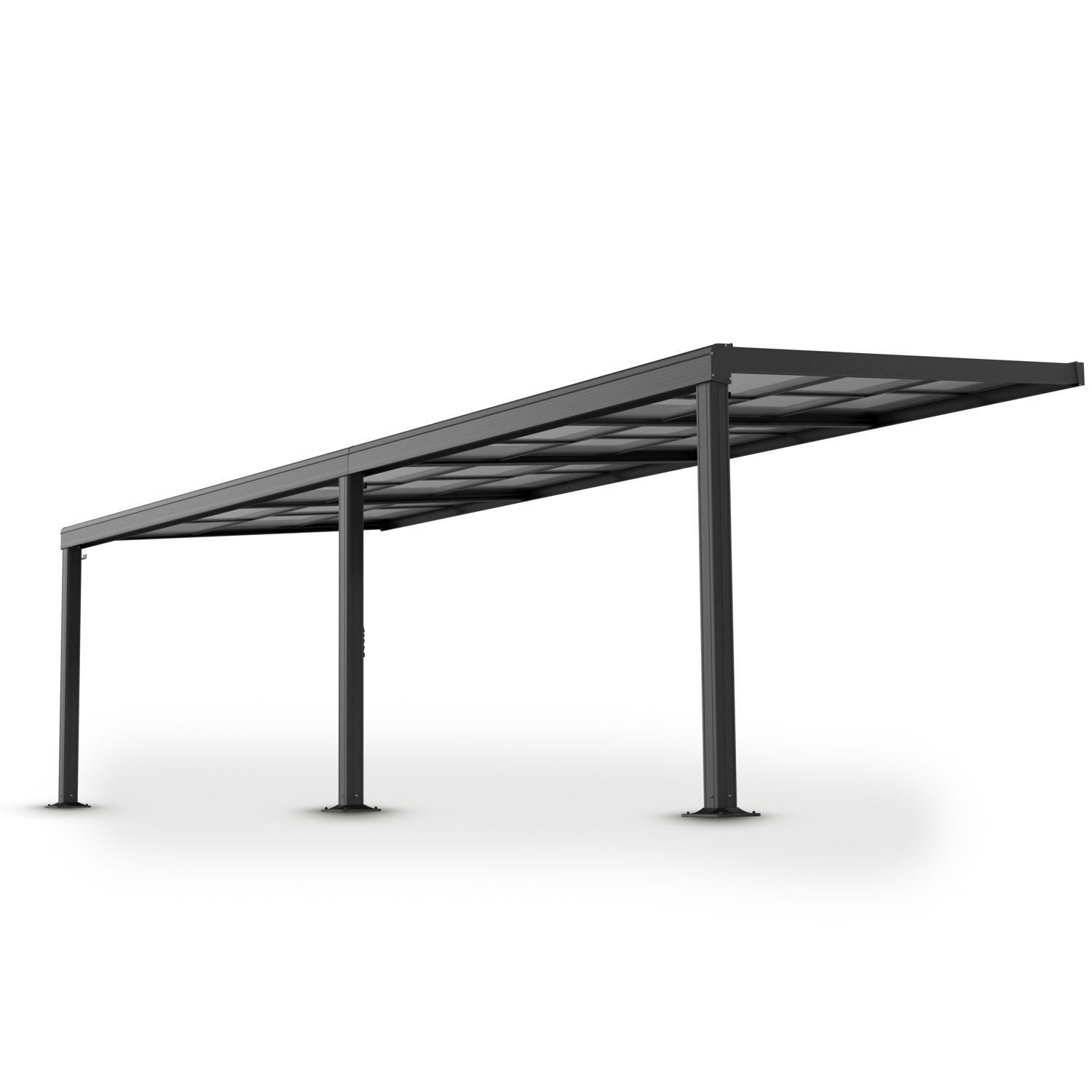Juskys Terrassendach Jakarta, BxT: 700x300 cm, mit Schiebefenster, inkl. Fallrohr und Fußboden-Verankerung