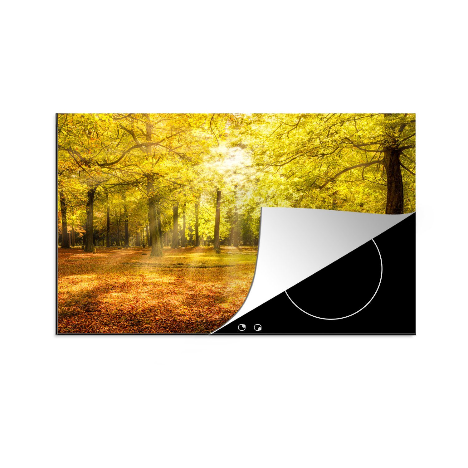 Natur - Sonne Vinyl, Herdblende-/Abdeckplatte Baum Wald, - 81x52 Ceranfeldabdeckung, MuchoWow tlg), - küche Arbeitsplatte Landschaft für - cm, (1