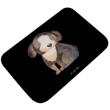 Badematte Hund Entspannen - Schwarz - Geschenk, Hunderasse, Badezimmermatte, ni Mr. & Mrs. Panda, Höhe 1 mm, 100% Polyester, rechteckig, Anti-Rutsch Sicherheit