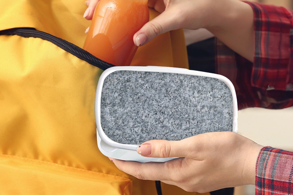 für Stein Mädchen - Grau, Design Jungs Brotbox Lunchbox und weiß Kinder Kunststoff, - für Erwachsene, Brotdose, und - Granit - Muster (2-tlg), MuchoWow