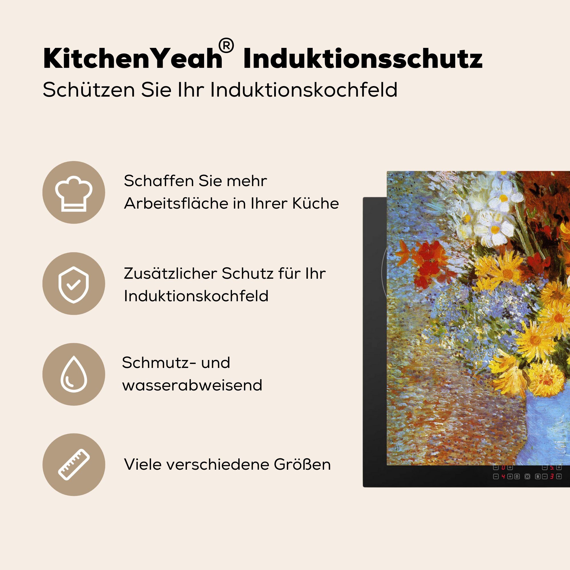 MuchoWow Herdblende-/Abdeckplatte Vase mit Gänseblümchen cm, (1 Arbeitsplatte und Gemälde tlg), Anemonen Vinyl, 78x78 van Gogh, Vincent - für von küche Ceranfeldabdeckung