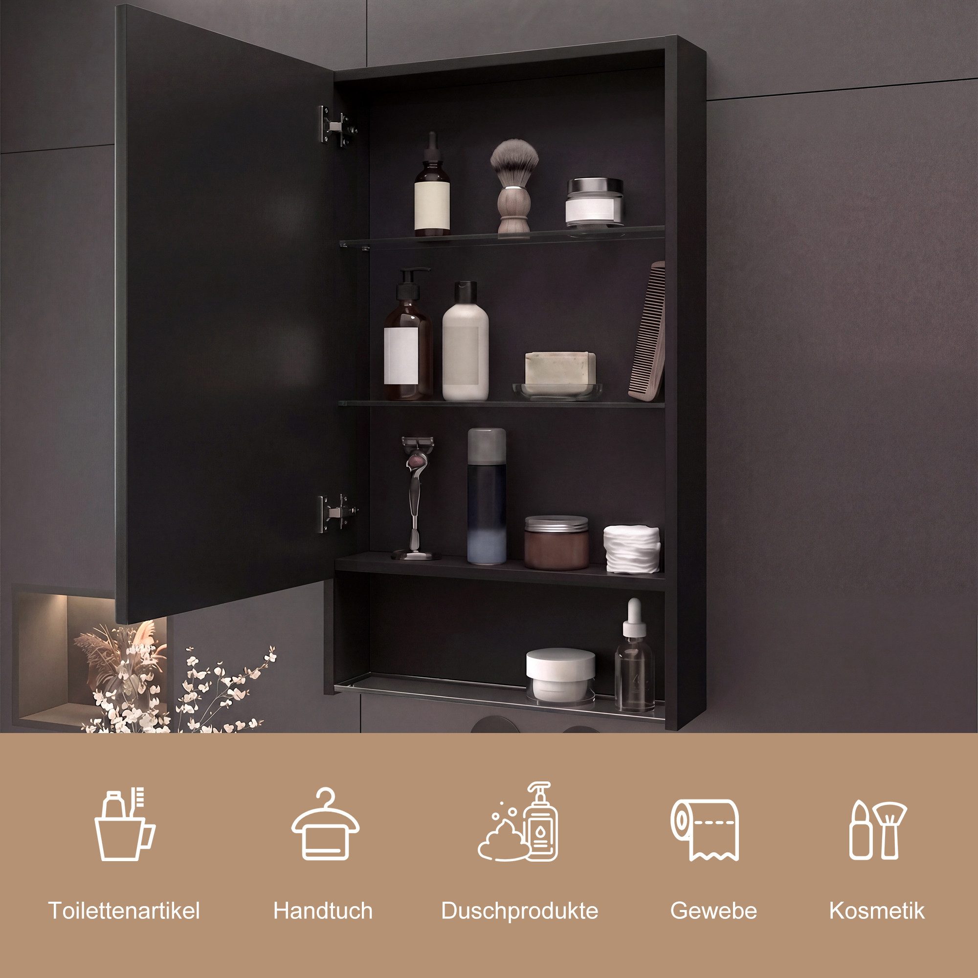 Gdood Badezimmerspiegelschrank Spiegelschrank LED Hängeschrank Wandschrank (1-St., Einstellung der warmen und kalten Farbtemperatur 3000/4500/6400K) inkl. LED-B – Bild 3 von 5