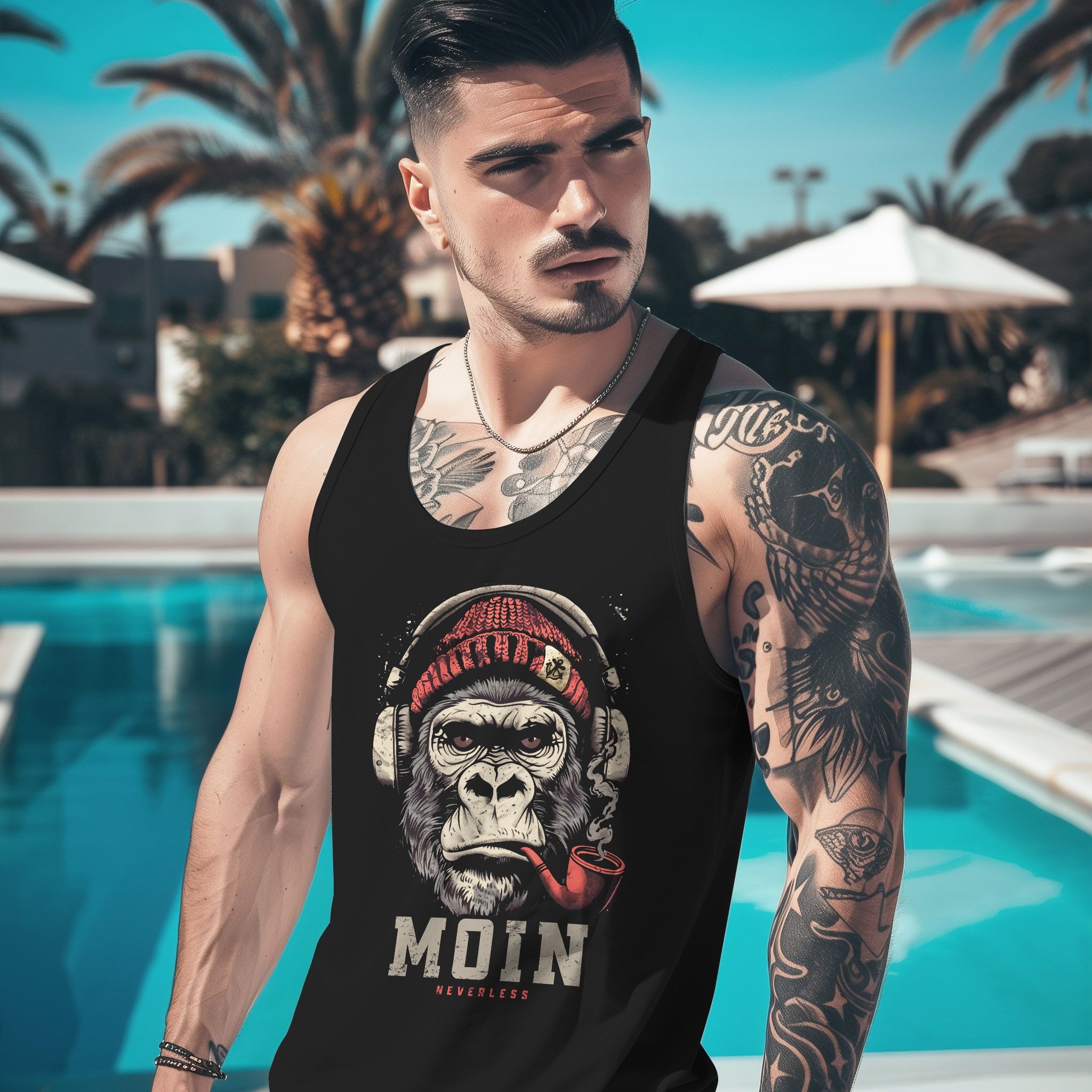 Neverless Tanktop Herren Tank-Top Shirt Moin Schriftzug Gorilla Musik Aufdruck mit Print