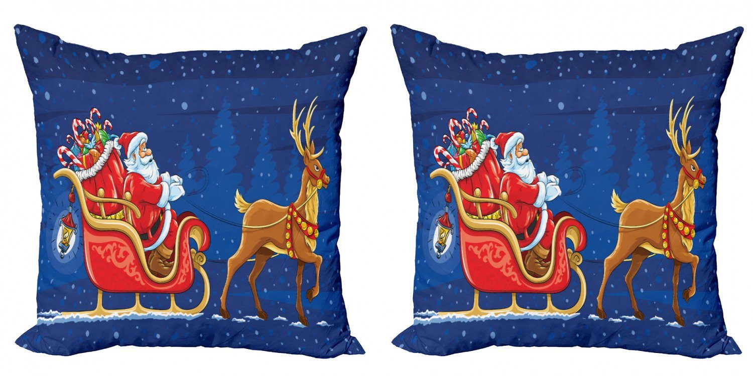 Accent Kissenbezüge Digitaldruck, Weihnachtsmann Schlitten auf der (2 Stück), Nacht sich Modern in Bewegen Abakuhaus Doppelseitiger Sie
