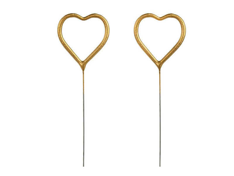 partydeco Tortenstecker, Wunderkerzen Hochzeit 16x5cm Herz gold 2er Set