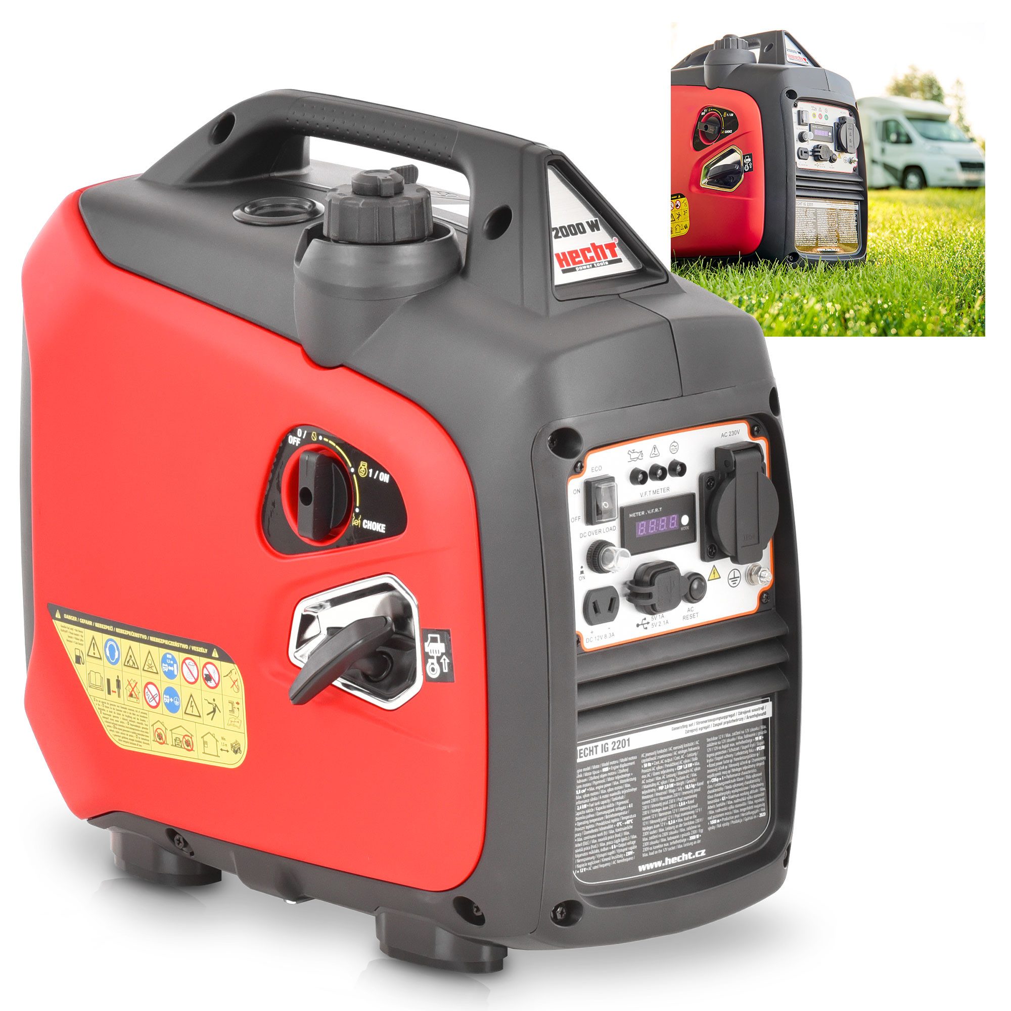 Hecht Stromerzeuger Inverter Benzin IG 2201, 2,00 in kW, 2000W, 79,8 cm³, 4 Liter