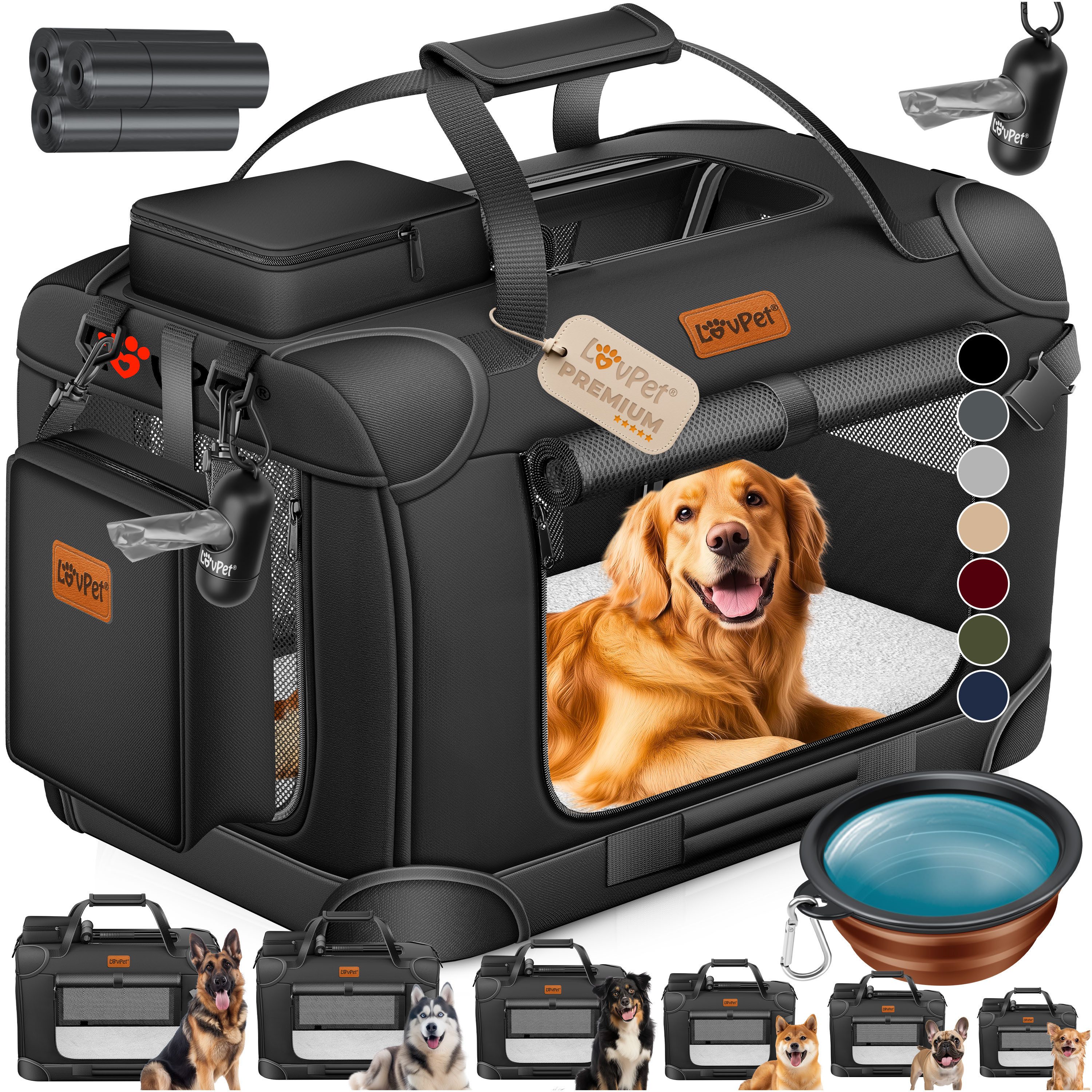 Lovpet Tiertransportbox bis 7 kg, Hundebox Hundetransportbox faltbar Inkl.Hundenapf Transport