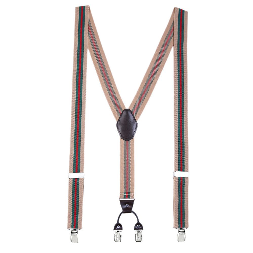 DonDon Hosenträger für Herren 3,5 cm breit 4 Clips mit braunem Leder längenverstellbar (1-St) Y-Form, verstellbar mit Clipverschluß, elastisch
