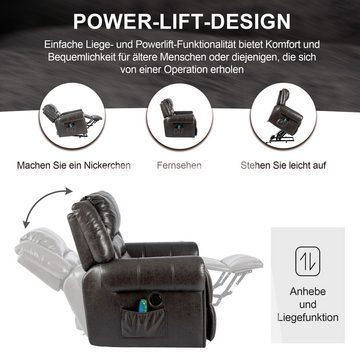 Fine Life Pro Massagesessel Elektrischer Massagesessel mit Aufstehhilfe, (Tech-Tuch-Massagesessel mit Liegefunktion, TV-Massagesessel), mit 2 Seitentaschen, Massagefunktion, Heizfunktion, Liftautomatik