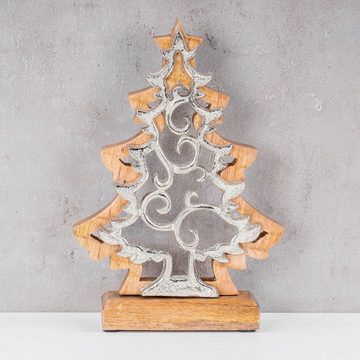 Levandeo® Dekoobjekt, Deko Baum Aufsteller Weihnachten H25cm Holz Metall Natur Silber