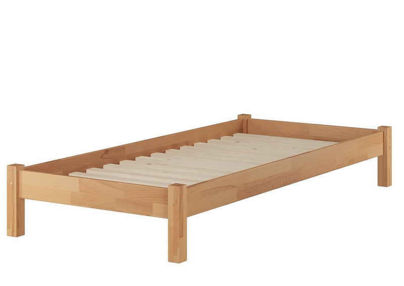 ERST-HOLZ Bett Kinderbett Futonbett Einzellbett niedrig 90x200 Buche mit Rollrost, Buchefarblos lackiert