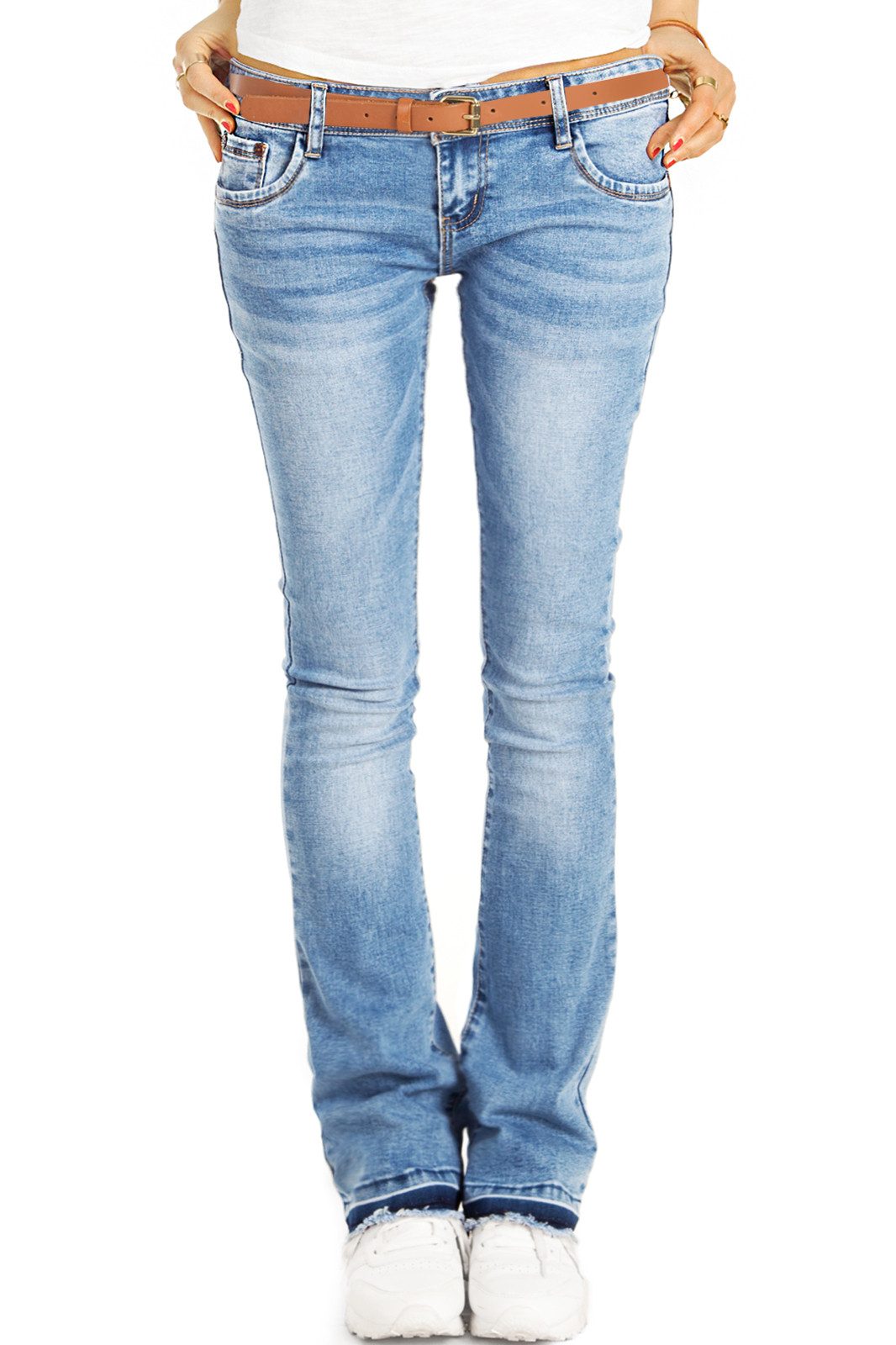 be styled Low-rise-Jeans Bootcut Jeans Hüftjeans Hose Schlagjeans, offener Saum, Damen – j40g-2